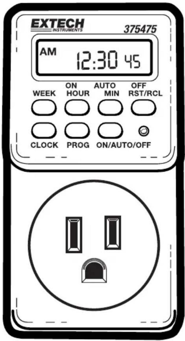 EXTECH INSTRUMENTS 375475 AM 12:30 45 WEEK ON HOURS AUTO MIN OFF RST/RCL CLOCK PROG ON/AUTO/OFF