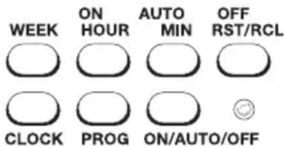WEEK ON HOURS AUTO MIN OFF RST/RCL CLOCK PROG ON/AUTO/OFF
