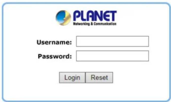 PLANET Networking & Communication Username: Password: Login Reset