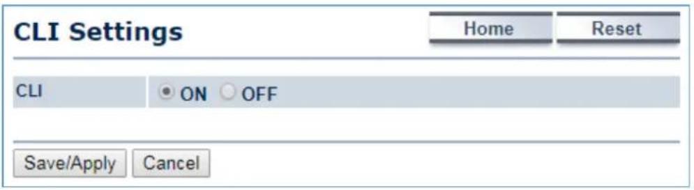 CLI Settings Home Reset CLI ON OFF Save/Apply Cancel