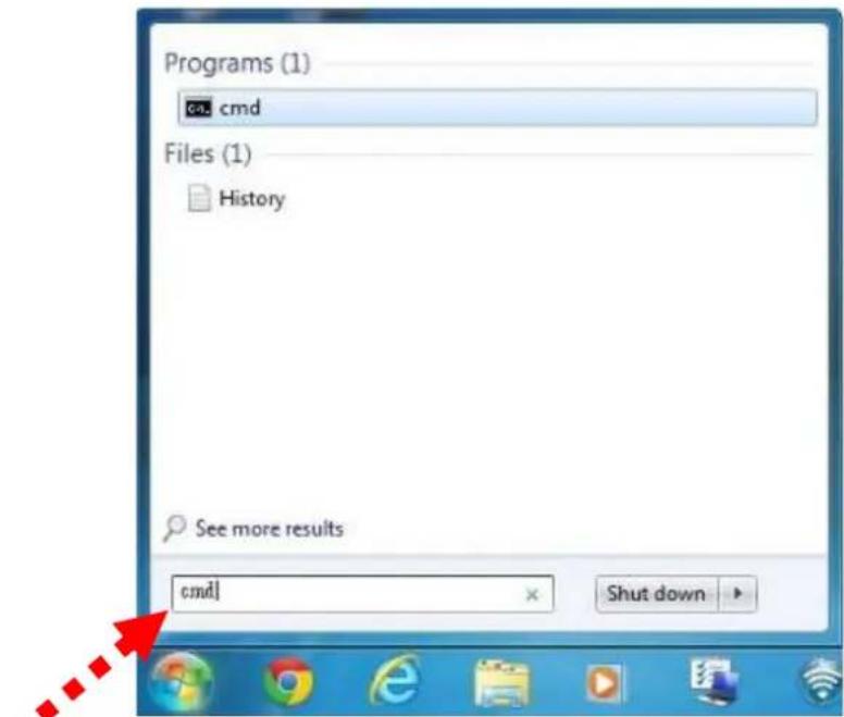Programs (1) com . cmd Files (1) History See more results cmd x Shut down