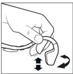 Illustration of a hand holding a curved object with directional arrows indicating motion (no text or symbols)