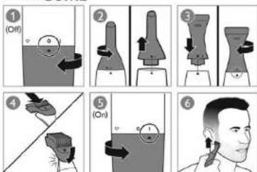Illustrated guide showing a person using a tool to adjust a device, labeled with steps 1 through 6.
