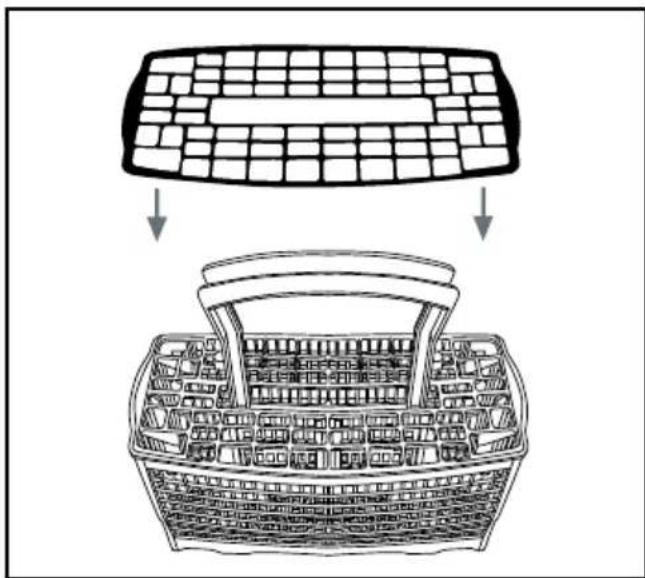 Diagram showing a computer keyboard above a basket with internal compartments, illustrating the concept of computer status or storage.