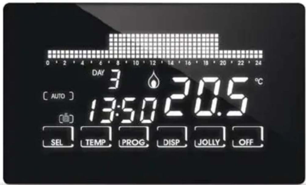 DAY 3 [ AUTO ] 13:50 20.5 °C SEL TEMP PROG DISP JOLLY OFF