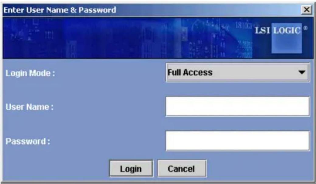 Enter User Name & Password LSI LOGIC® Login Mode : Full Access User Name : Password : Login Cancel