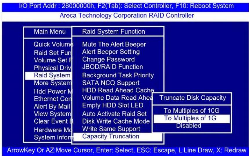 I/O Port Addr : 28000000h, F2(Tab): Select Controller, F10: Reboot System Areca Technology Corporation RAID Controller Main Menu Raid System Function Quick Volume Mute The Alert Beeper Raid Set Fun Alert Beeper Setting Volume Set P Change Password Physical Driv JBOD/RAID Function Raid SystemBackgrou…