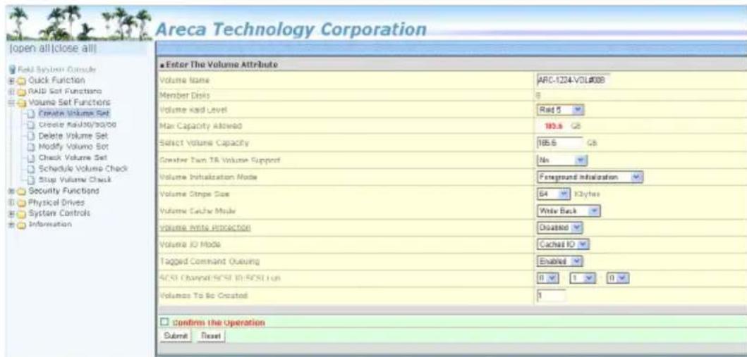 Areca Technology Corporation [open all|close all] Field System Outcode Quick Function RAID Set Function Volume Set Functions Create Volume Set Delete NAV30/30/00 Modify Volume Set Check Volume Set Schedule Volume Check Stop Volume Check Security Function Physical Drives System Controls Information E…