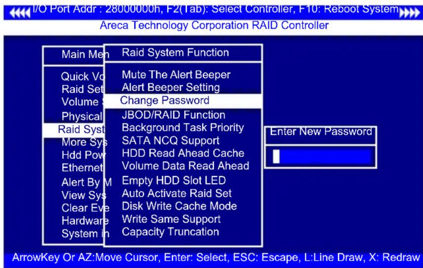 I/O Port Addr : 28000000h, F2(Tab): Select Controller, F10: Reboot System Areca Technology Corporation RAID Controller Main Men Raid System Function Quick Vo Mute The Alert Beeper Raid Set Alert Beeper Setting Volume Change Password Physical JBOD/RAID Function Raid Syst Background Task Priority More…