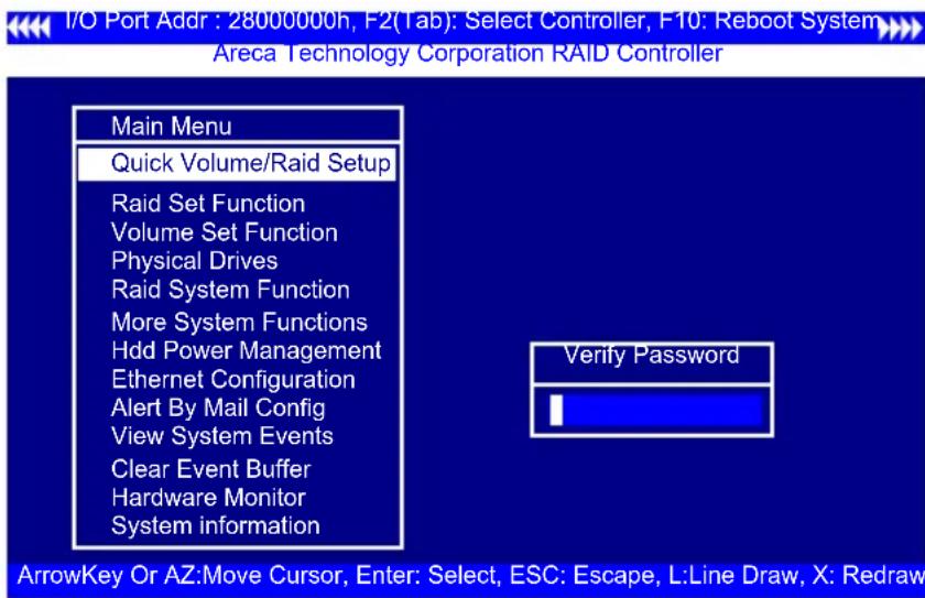I/O Port Addr : 28000000h, F2(1ab): Select Controller, F10: Reboot System Areca Technology Corporation RAID Controller Main Menu Quick Volume/Raid Setup Raid Set Function Volume Set Function Physical Drives Raid System Function More System Functions Hdd Power Management Ethernet Configuration Alert…