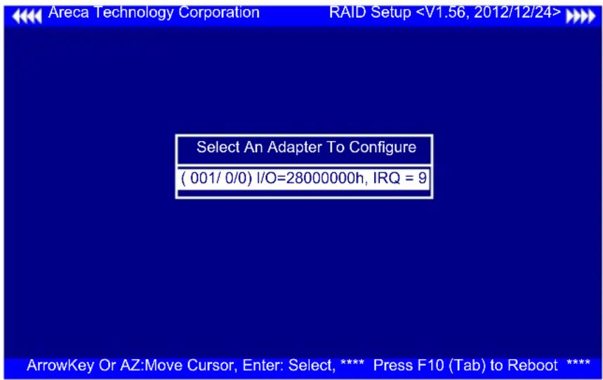 Select An Adapter To Configure ( 001/ 0/0) I/O=28000000h, IRQ = 9 ArrowKey Or AZ:Move Cursor, Enter: Select, **** Press F10 (Tab) to Reboot ****