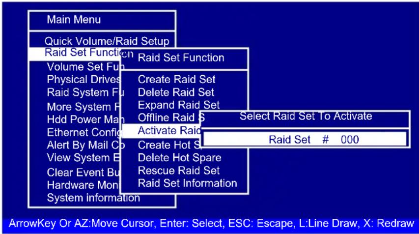 Main Menu Quick Volume/Raid Setup Raid Set Function Volume Set Fun Physical Drives Raid System Fun More System Fun Hdd Power Man Ethernet Confid Alert By Mail Co View System E Clear Event Bu Hardware Mon System information Raid Set Function Create Raid Set Delete Raid Set Expand Raid Set Offline Rai…