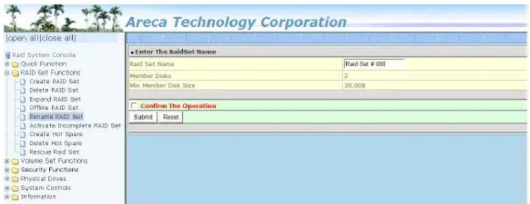 Areca Technology Corporation [open all|close all] Raid System Console Quick Function RAID Set Functions Create RAID Set Delete RAID Set Expand RAID Set Offline RAID Set Rename RAID Set Activate Incomplete RAID Set Create Hot Spare Delete Hot Spare Rescue Raid Set Volume Set Functions Security Functi…