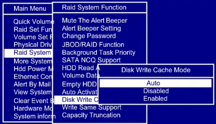 Main Menu Quick Volume Raid Set Fun Volume Set F Physical Driv Raid System More System Hdd Power M Ethernet Con Alert By Mail View System Clear Event B Hardware Mc System inform Raid System Function Mute The Alert Beeper Alert Beeper Setting Change Password JBOD/RAID Function Background Task Priorit…