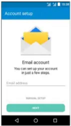 Account setup Email account You can set up your account in just a few steps. Email address MANUAL SETUP NEXT