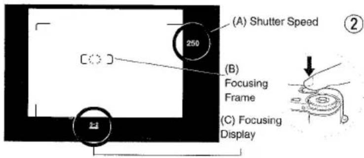 (A) Shutter Speed 250 (B) Focusing Frame (C) Focusing Display