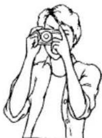 Line drawing of a person holding a camera (no text or symbols)