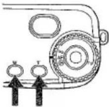 Technical line drawing of a mechanical component with two circular features and directional arrows (no text or symbols).