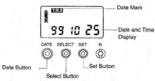 YAMO 99 10 25 Date Mark Date and Time Display DATE SELECT SET R Date Button Select Button Set Button