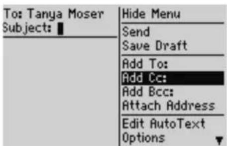 To: Tanya Moser Subject: Hide Menu Send Save Draft Add To: Add Cc: Add Bcc: Attach Address Edit AutoText Options