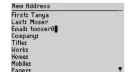 New Address First: Tanya Last: Moser Email: tmoser@ Company: Title: Work: Home: Mobile: Paper:
