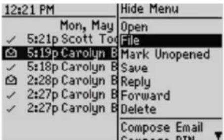 12:21 PM Mon, May ✓ 5:21p Scott Too 5:19p Carolyn B ✓ 5:18p Carolyn B ✓ 2:28p Carolyn B ✓ 2:27p Carolyn B ✓ 2:27p Carolyn B Open File Mark Unopened Save Reply Forward Delete Compose Email Compose PIN