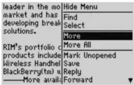 leader in the mo market and has developing break solutions. RIM's portfolio c products include Wireless Handhel BlackBerry(tm) u. —More availa: Hide Menu Find Select More More All Mark Unopened Save Reply Forward