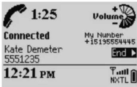 1:25 Connected Kate Demeter 5551235 My Number +15195554445 End ▶ 12:21 PM T-mail NXTL