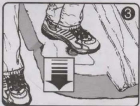 Illustration showing a person's legs and shoes with a downward arrow icon, labeled with number 3 in the corner.