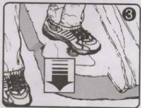 Illustration showing a person's foot wearing shoes with a downward arrow and number 3, likely indicating a step or direction of change.