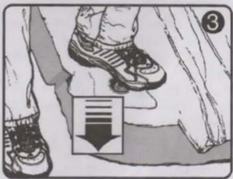 Illustration showing a person's legs and shoes with a downward arrow and number 3, likely indicating a step or direction of change.