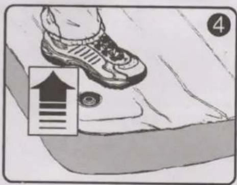 Illustration showing a shoe stepping on a surface with an upward arrow and numbered step 4, likely indicating motion or positioning.