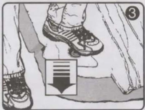 Illustration showing a person's foot wearing a high-heeled shoe with a downward arrow and number 3, likely indicating a safety or safety concept.