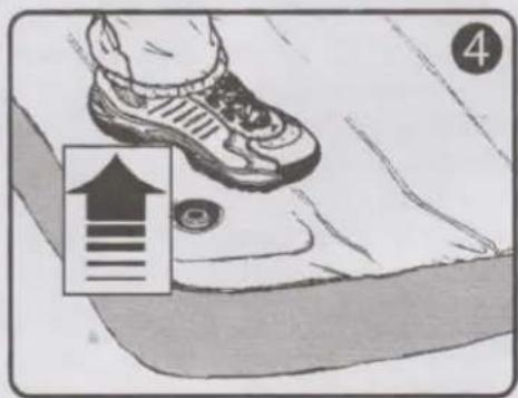 Illustration showing a shoe pressing down on a surface with an upward arrow and number 4, likely indicating step 4 of motion or positioning.