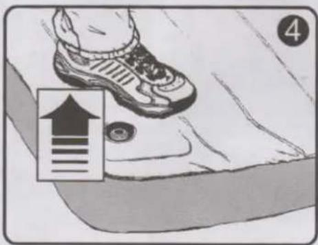 Illustration showing a shoe stepping on a ramp with an upward arrow and numbered label 4