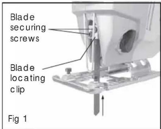 Blade securing screws Blade locating clip Fig 1
