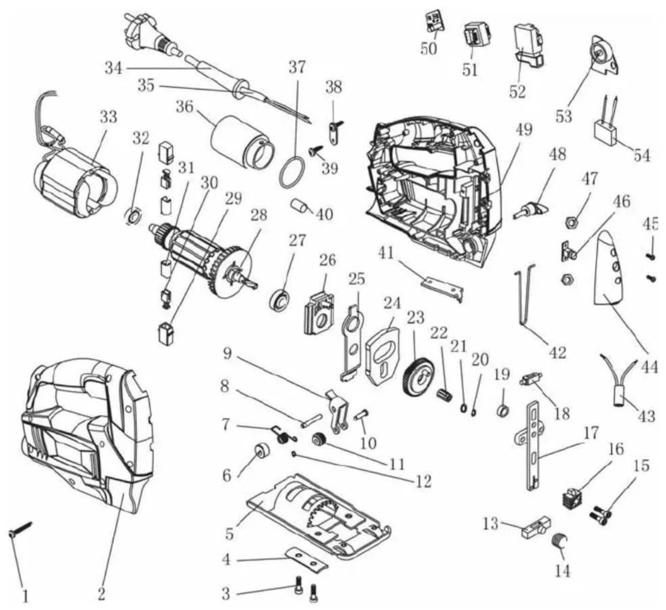 Exploded view diagram of a mechanical assembly with numbered parts for identification