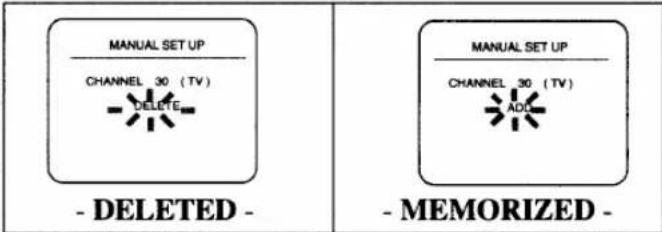 MANUAL SET UP CHANNEL 30 (TV) DELETE - DELETED - MANUAL SET UP CHANNEL 30 (TV) ADD -MEMORIZED -