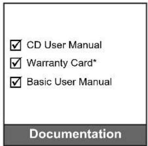 CD User Manual Warranty Card* Basic User Manual Documentation