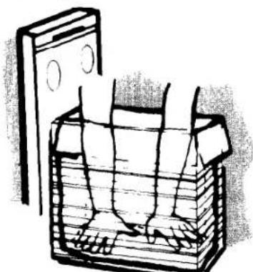 Simple line drawing of a person sitting inside a box, viewed from above (no text or symbols)