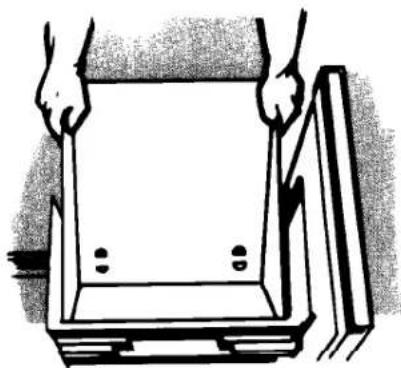 Illustration of two hands opening a rectangular box with a small dot on the side (no text or symbols)