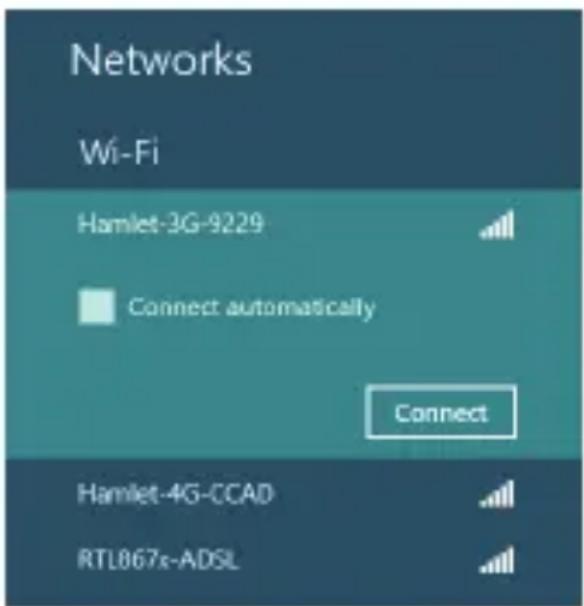 Networks Wi-Fi Hamlet-3G-9229 Connect automatically Connect Hamlet-4G-CCAD RTL067s-ADSL