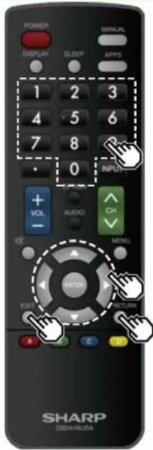 POWER DISPLAY SLEEP SAMSUNG APPS 1 2 3 4 5 6 7 8 0 INPUT + VOL - AUDIO CH MENU EXIT RETURN SHARP SHARMA