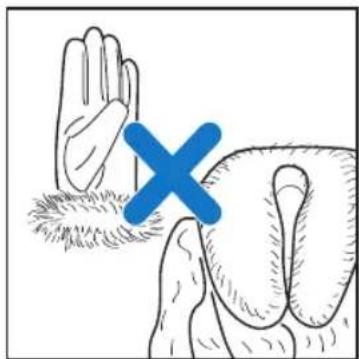 Illustration of two hands with a blue 'X' symbol overlay, no text or symbols present
