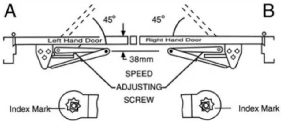 A 45° Left Hand Door Right Hand Door 38mm SPEED ADJUSTING SCREW B Index Mark Index Mark
