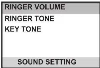RINGER VOLUME RINGER TONE KEY TONE SOUND SETTING
