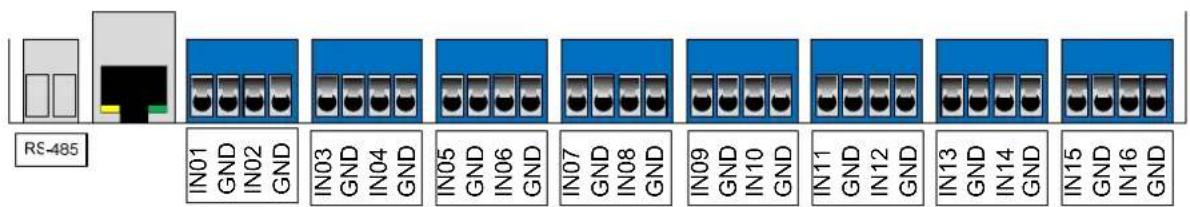 RS-485 IN01 GND IN02 GND IN03 GND IN04 GND IN05 GND IN06 GND IN07 GND IN08 GND IN09 GND IN10 GND IN11 GND IN12 GND IN13 GND IN14 GND IN15 GND IN16 GND