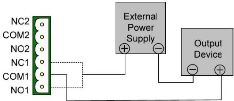 NC2 COM2 NO2 NC1 COM1 NO1 External Power Supply Output Device