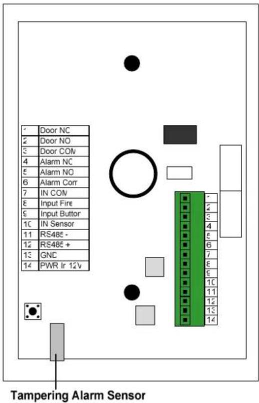 Door NC Door NO Door CON Alarm NC Alarm NO Alarm Corr IN CON Input Fire Input Button IN Sensor RS485 - RS485 + GNC PWR Ir 12V Tampering Alarm Sensor