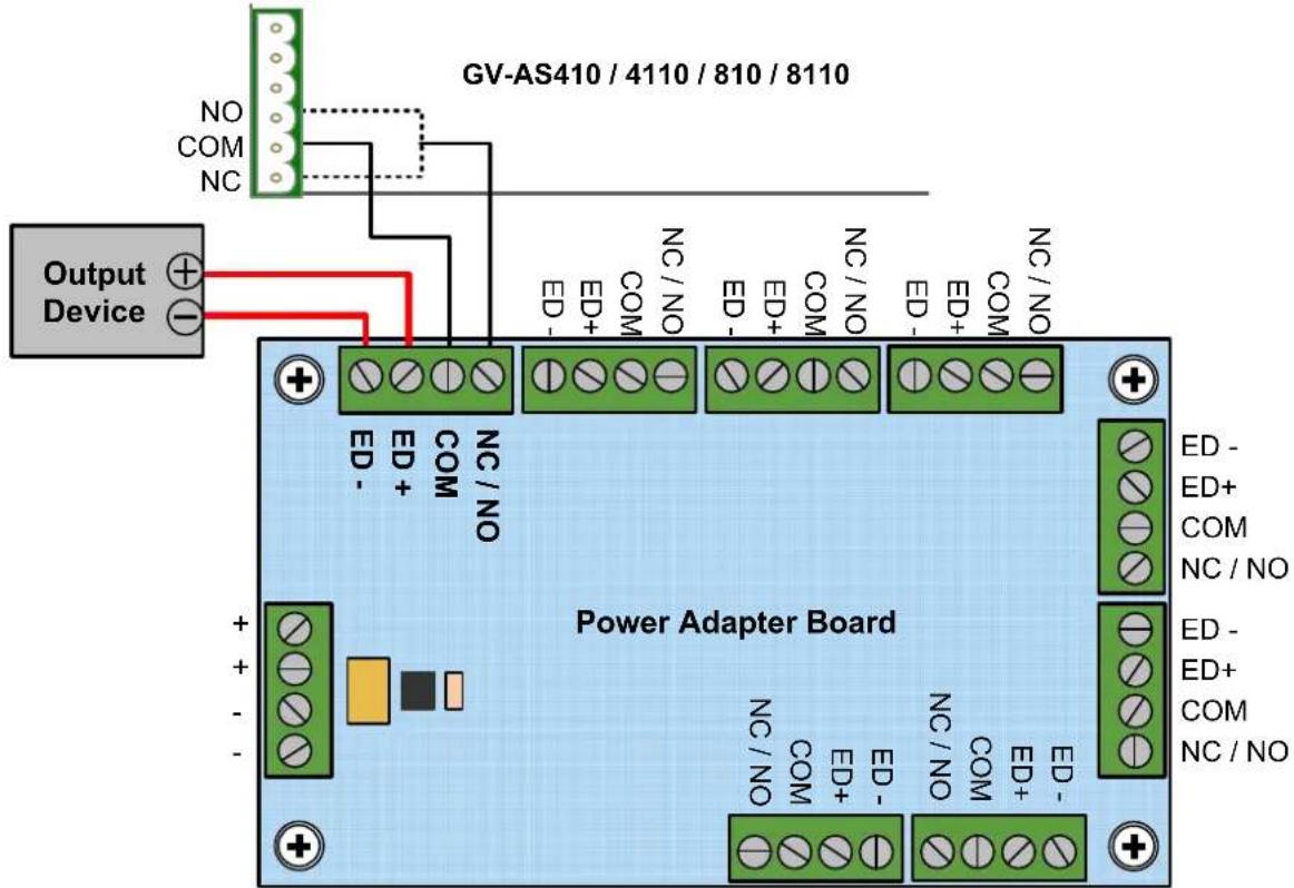GV-AS410 / 4110 / 810 / 8110 Output Device NO COM NC ED- ED+ COM NC/NO ED- ED+ COM NC/NO ED- ED+ COM NC/NO ED- ED+ COM NC/NO ED- ED+ COM NC/NO ED- ED+ COM NC/NO ED- ED+ COM NC/NO ED- ED+ COM NC/NO ED- ED+ COM NC/NO ED- ED+ COM NC/NO ED- ED+ COM NC/No ED- ED+ COM NC/NO ED- ED+ COM NC/NO ED- ED+ COM NC/NO
